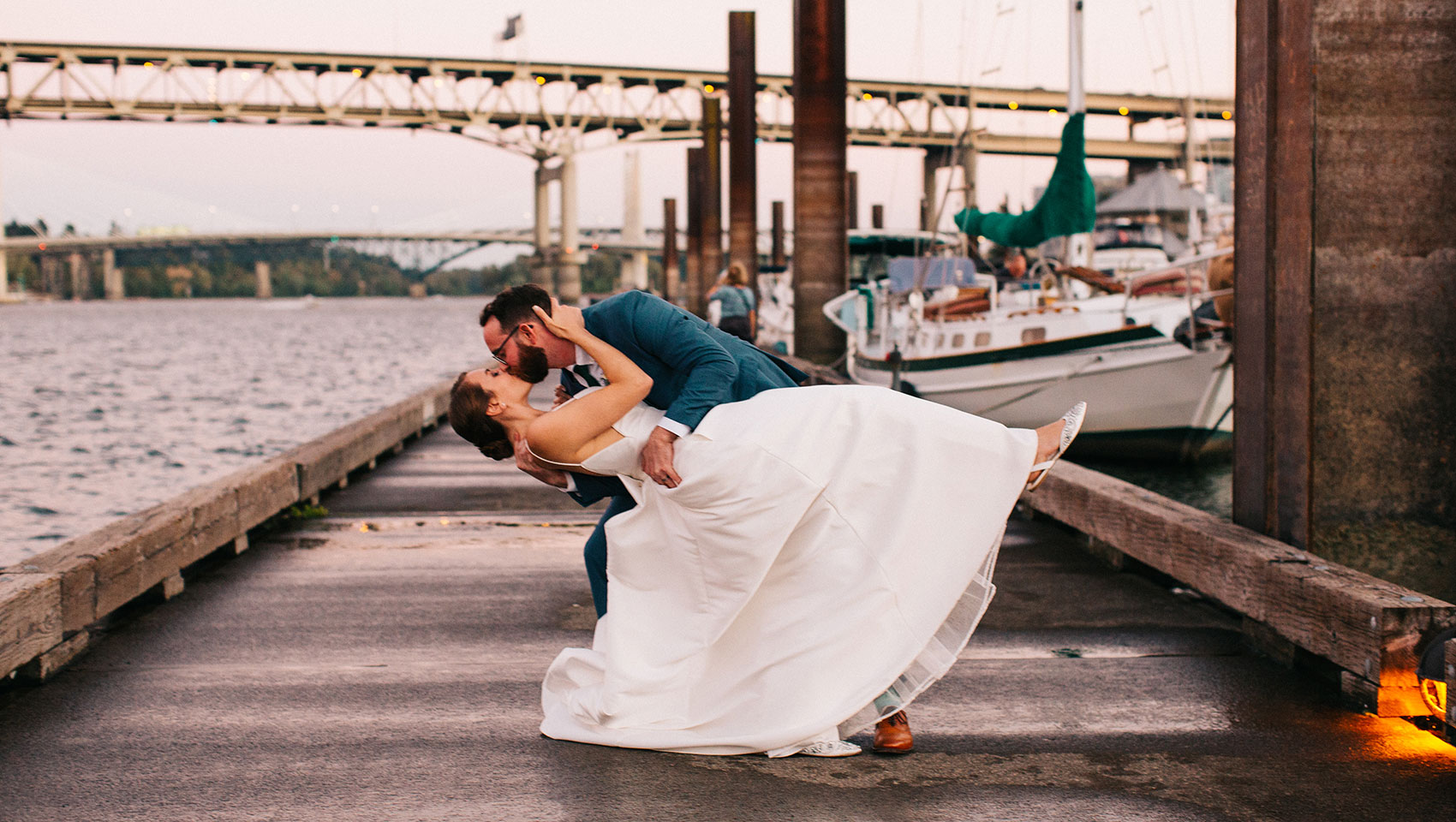 Bride and Groom on the Riverfront