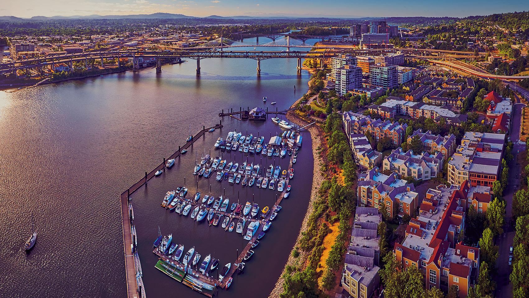 Aerial view of Portland waterfront