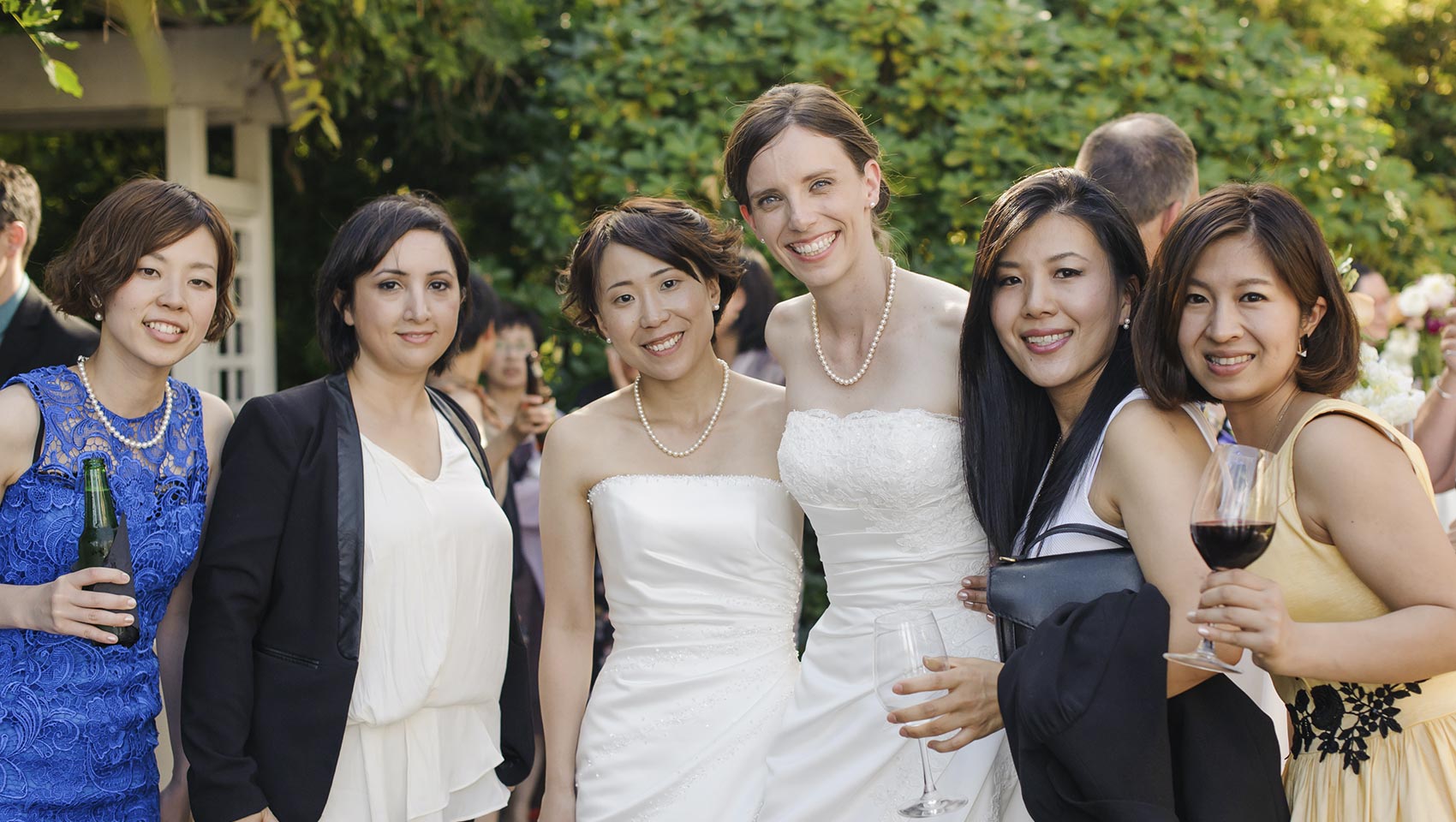 group picture at Portland downtown wedding reception