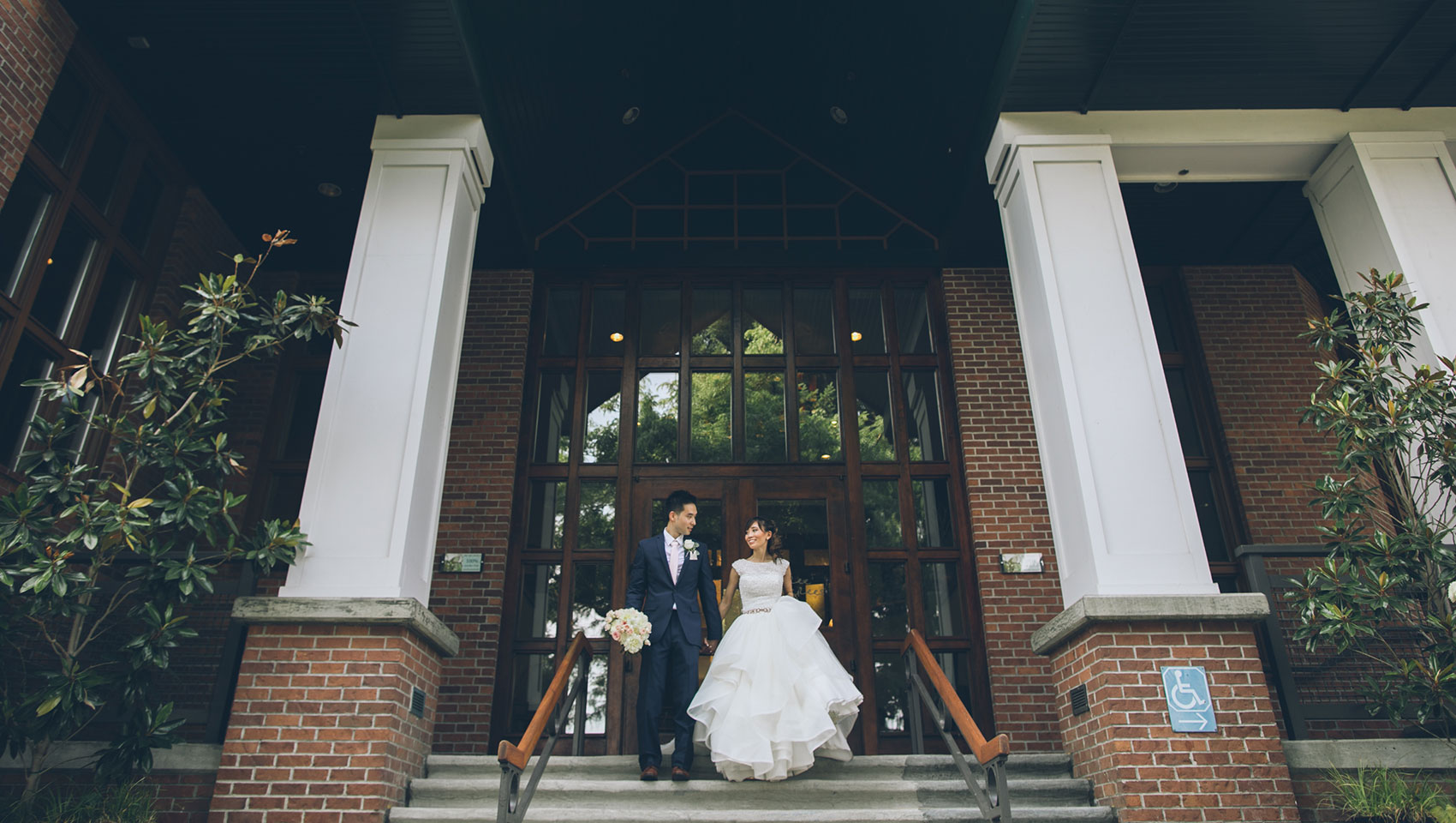 Newlyweds in front of RiverPlace