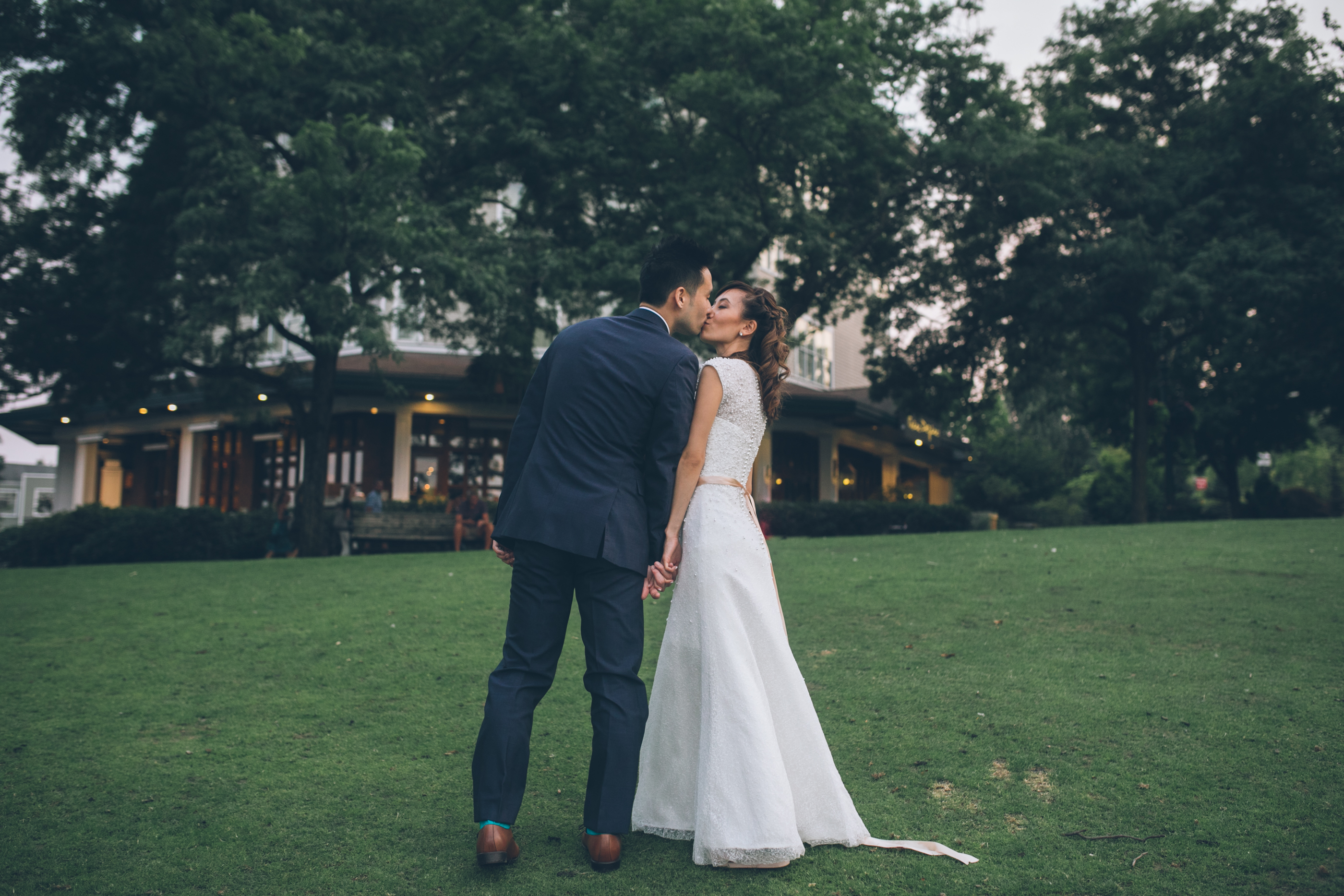 Bride and Groom in front of the hotel