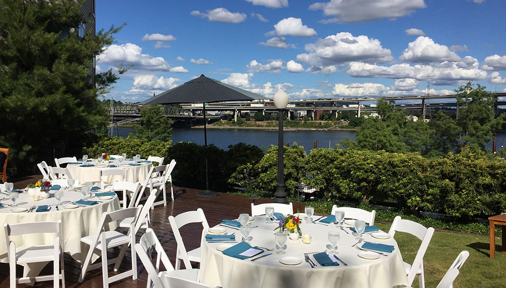 Riverfront Courtyard private dining setup